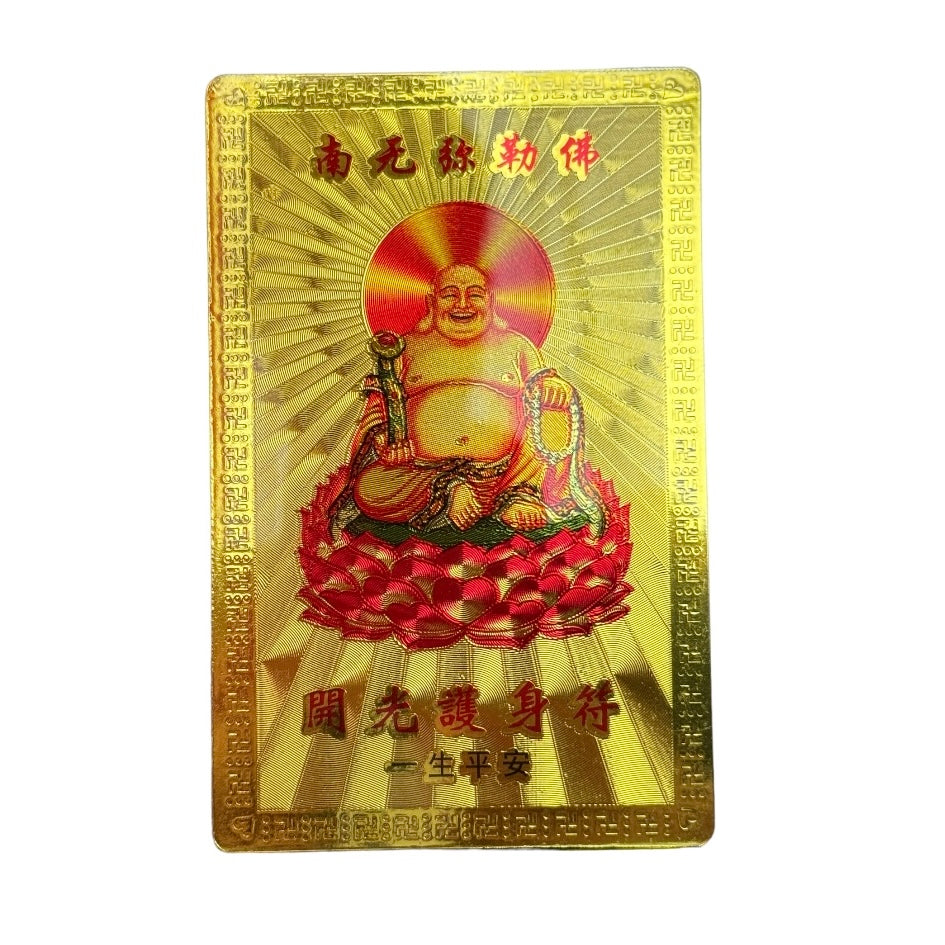 Tarjeta de amuleto Feng Shui para protección, tarjeta dorada Buda de la Prosperidad y Felicidad