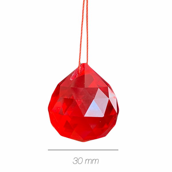 Bola de Cristal Facetada Rojo Feng Shui para la Zona de la Riqueza
