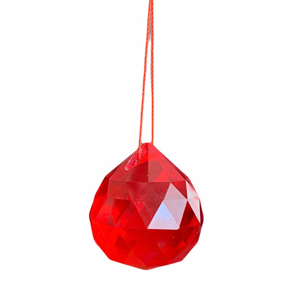 Bola de Cristal Facetada Rojo Feng Shui para la Zona de la Riqueza
